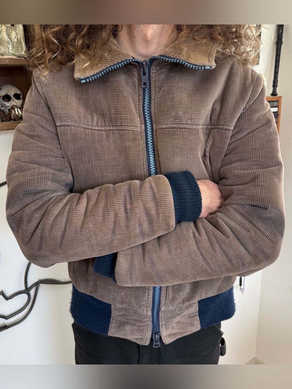 Vintage 80s Faded Chunky Corduroy Bomber Jacket CB Sports Gorpcore ~ Size XL